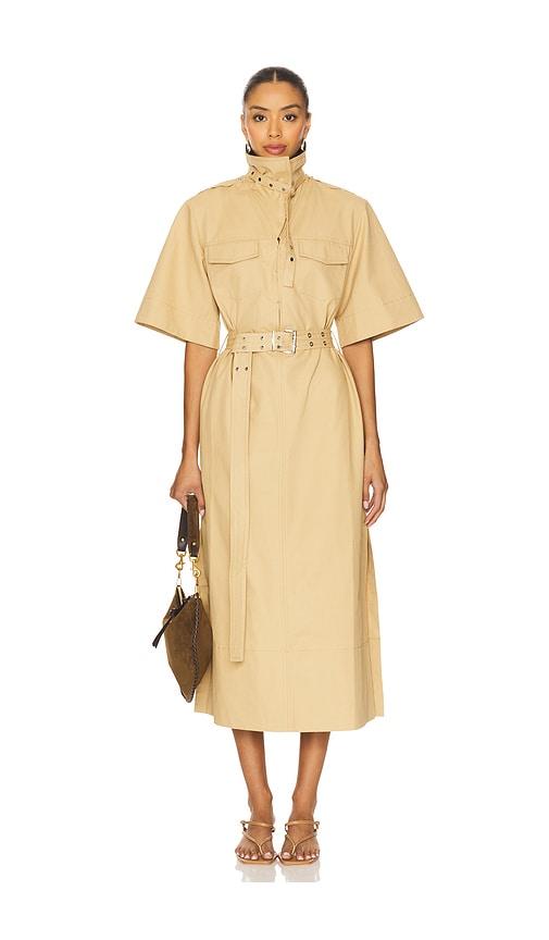 Ganni Classic Summer Suiting Cowl Neck Long Dress in Beige by GANNI