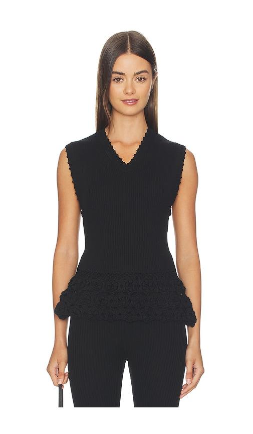 Ganni Fine Cotton Rib Crochet Top in Black by GANNI