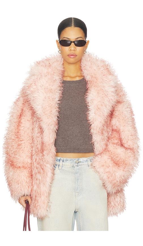 Ganni Long Pile Alternative Fur Midi Coat in Pink by GANNI