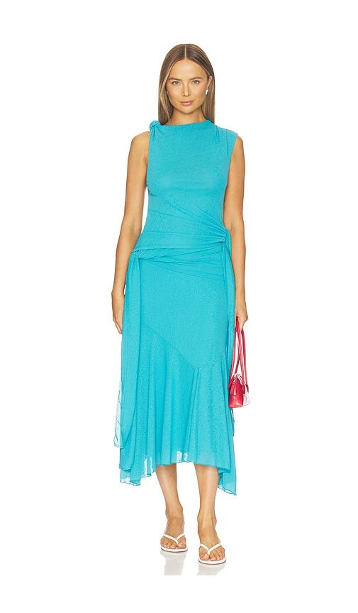 Ganni Marl Mesh Draped Knot Detailing Long Dress in Blue by GANNI