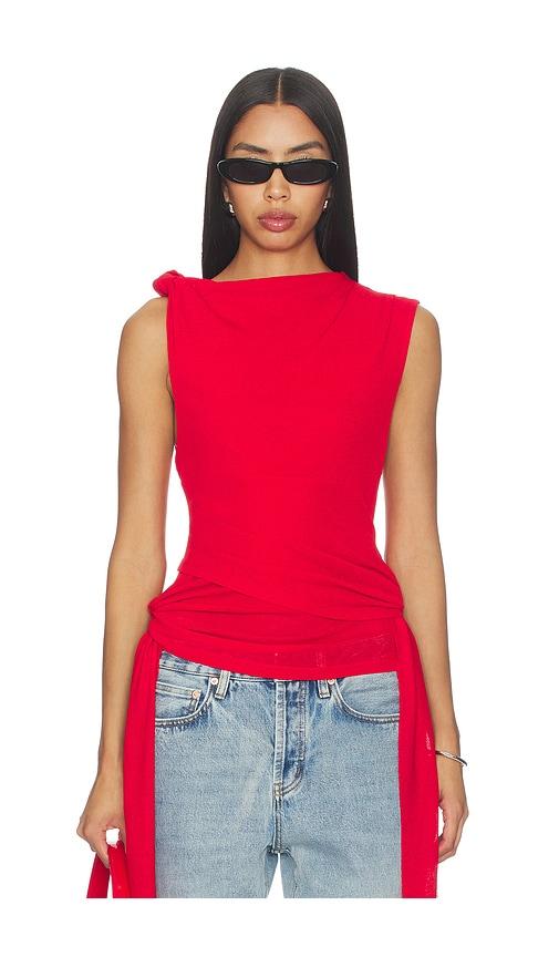 Ganni Marl Mesh Tie Knot Tank Top in Red by GANNI
