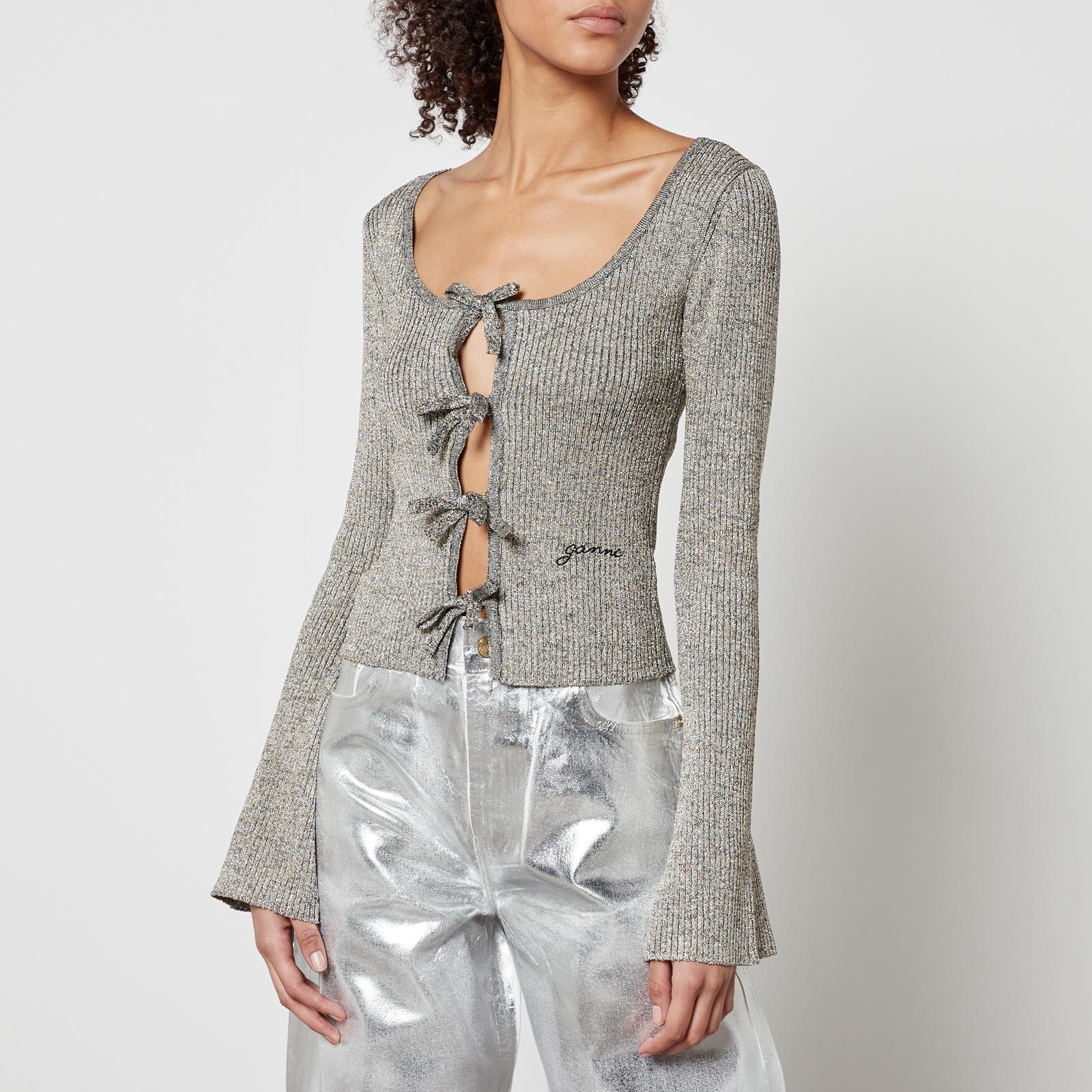 Ganni Metallic Ribbed-Knit Cardigan by GANNI