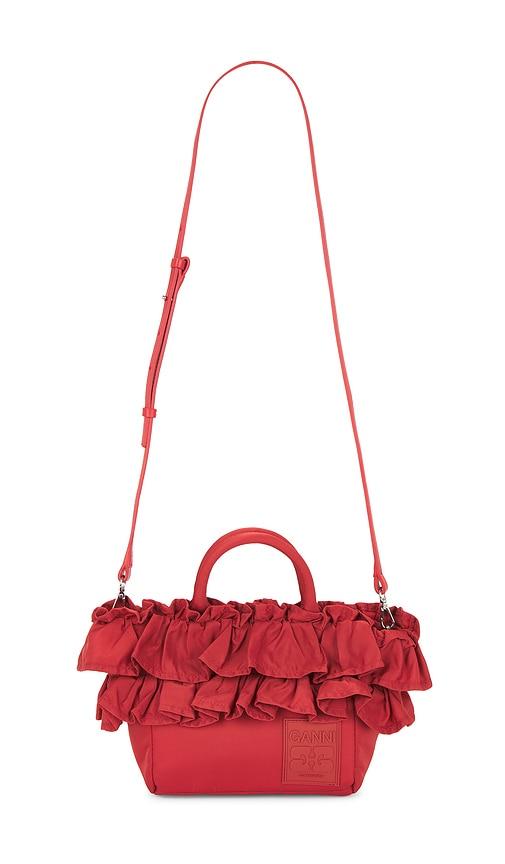 Ganni Mini Shopper Ruffle Bag in Red by GANNI