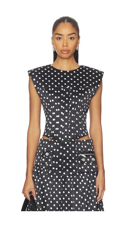 Ganni Printed Double Satin Corset Top in Black,White by GANNI