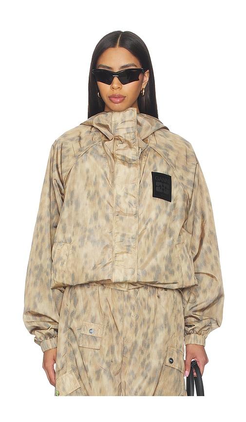 Ganni Printed Flyweight Nylon Hooded Jacket in Beige by GANNI