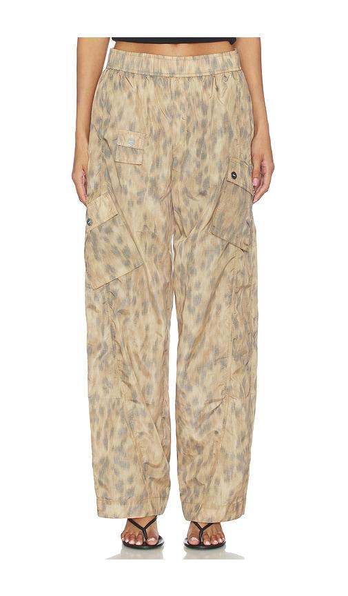 Ganni Printed Flyweight Nylon Relaxed Elastic Pant in Beige by GANNI