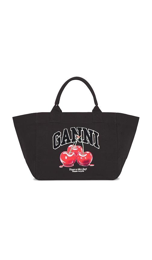 Ganni Shopper XXL Cherry Printed Tote in Black by GANNI