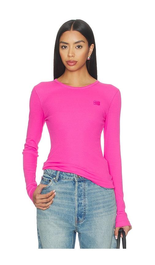 Ganni Soft Cotton Rib Long Sleeve Top in Pink by GANNI