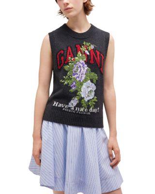 Graphic Rose Wool Blend Vest by GANNI