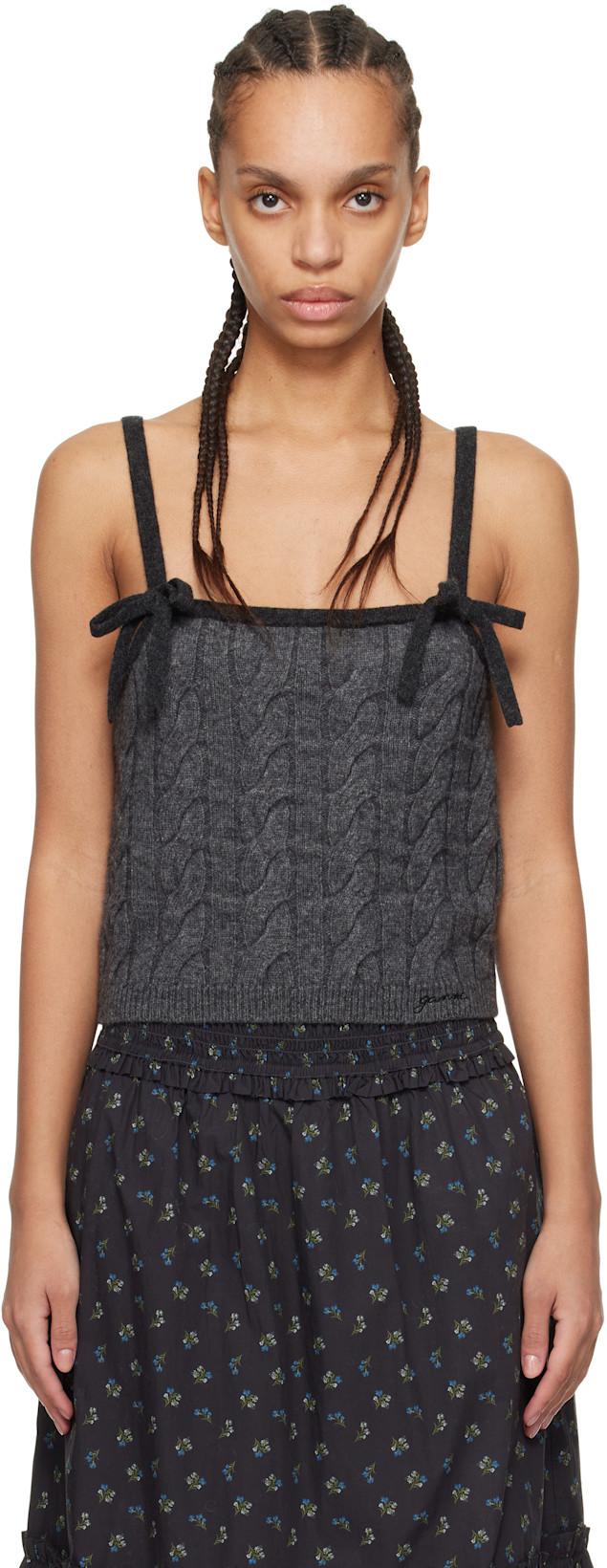 Gray Cashmere Mix Strap Tank Top by GANNI