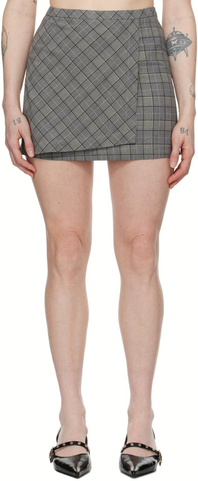 Gray Check Miniskirt by GANNI