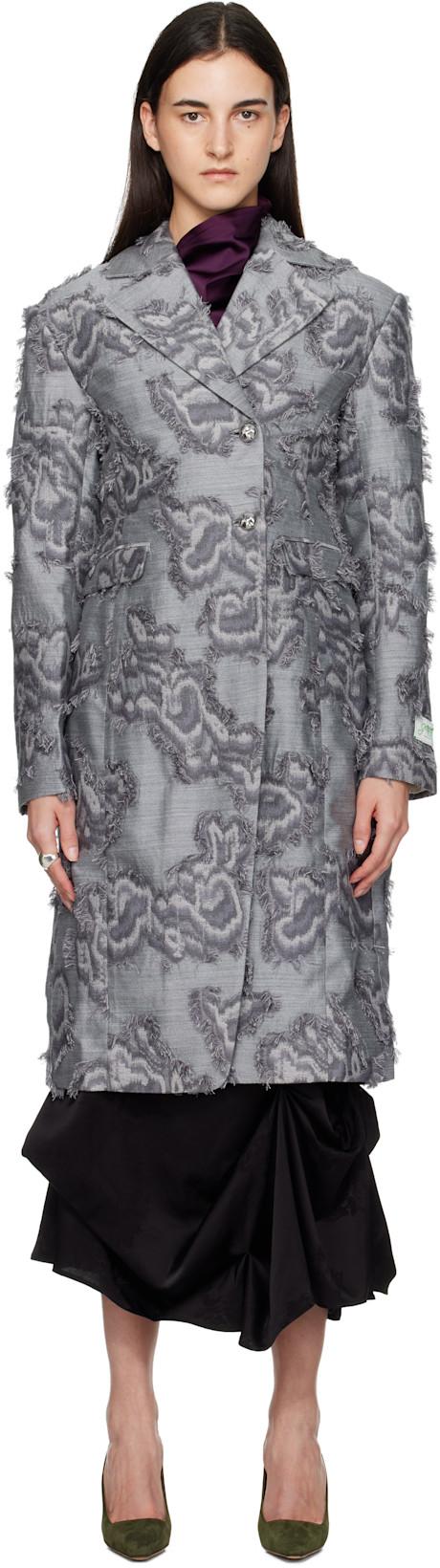 Gray Fil Coupé Suiting Coat by GANNI