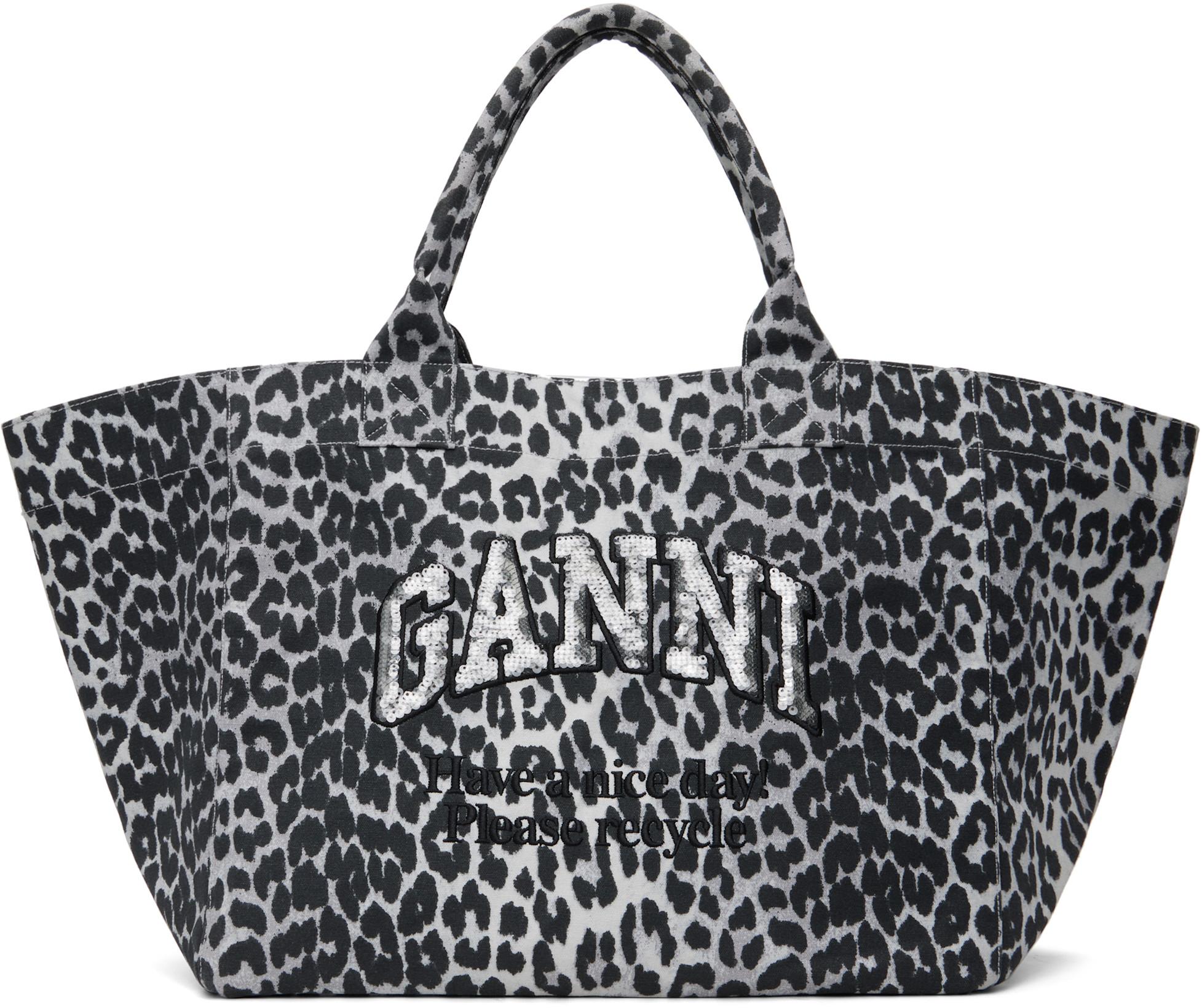 Gray Leopard Sequin XXL Tote by GANNI