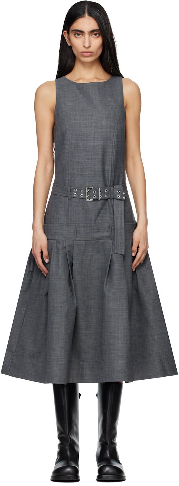 Gray Wool Midi Dress by GANNI