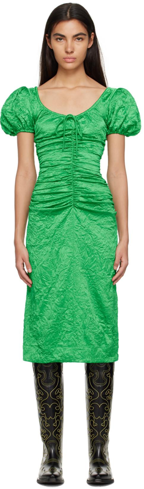 Green Crinkled Midi Dress by GANNI