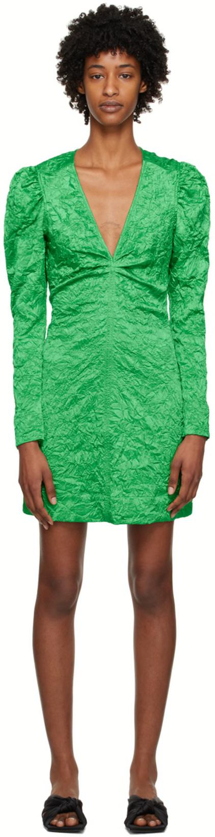 Green Crinkled Minidress by GANNI