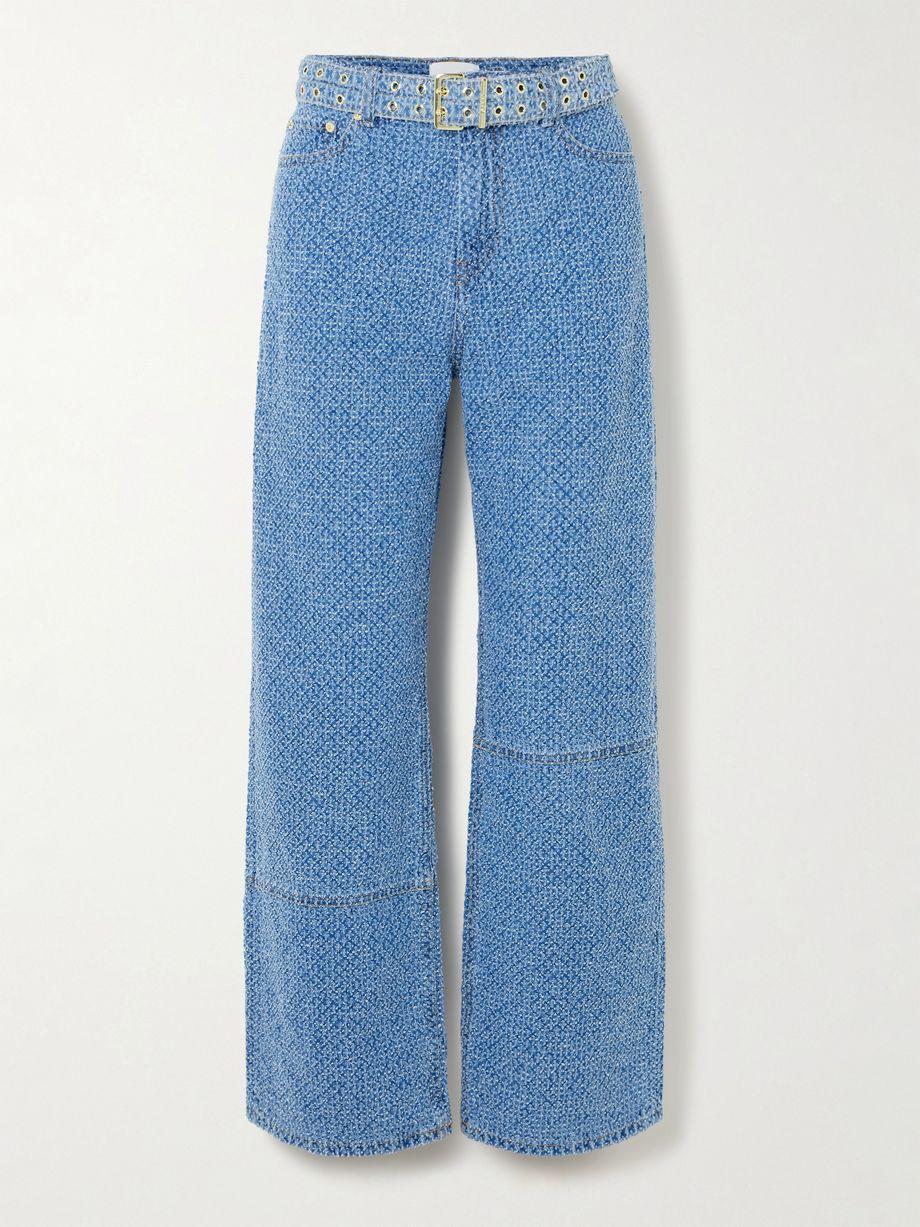 Izey belted organic bouclé-denim straight-leg jeans by GANNI Izey belted organic bouclé-denim straight-leg jeans by GANNI