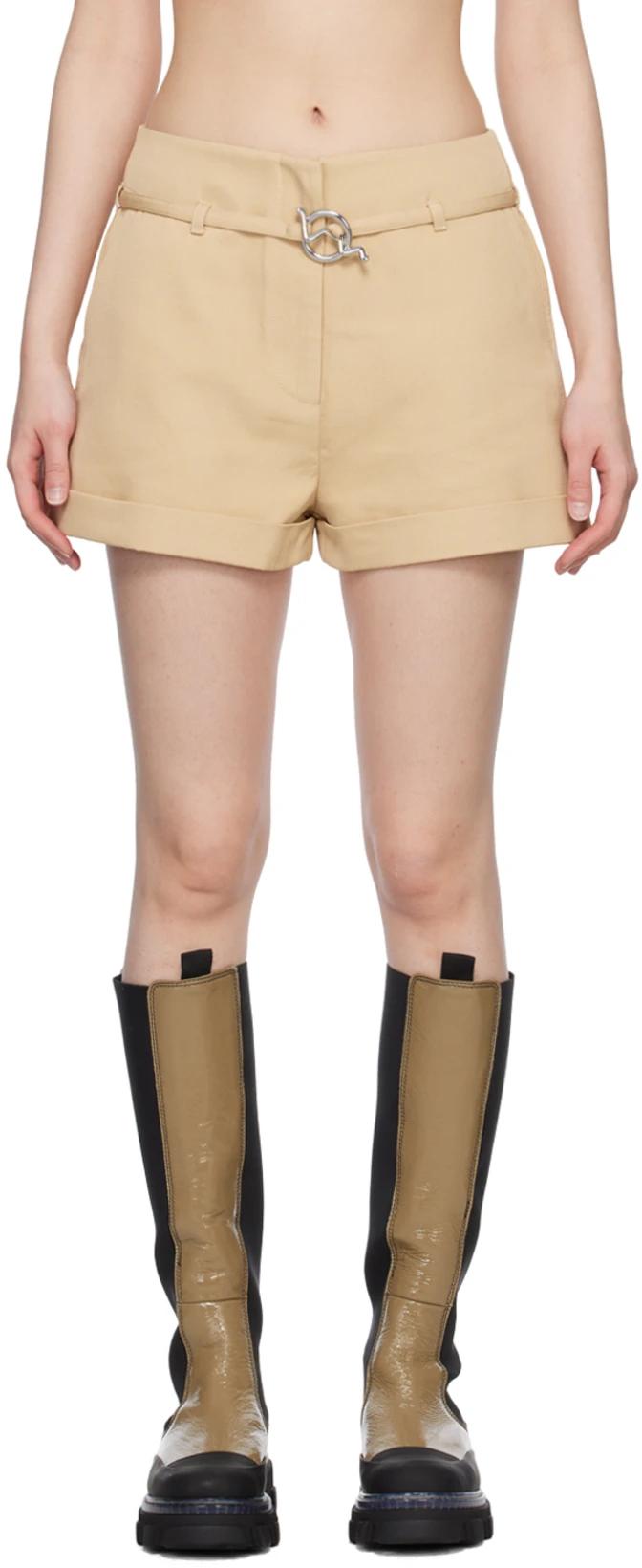 Khaki Belt Shorts by GANNI