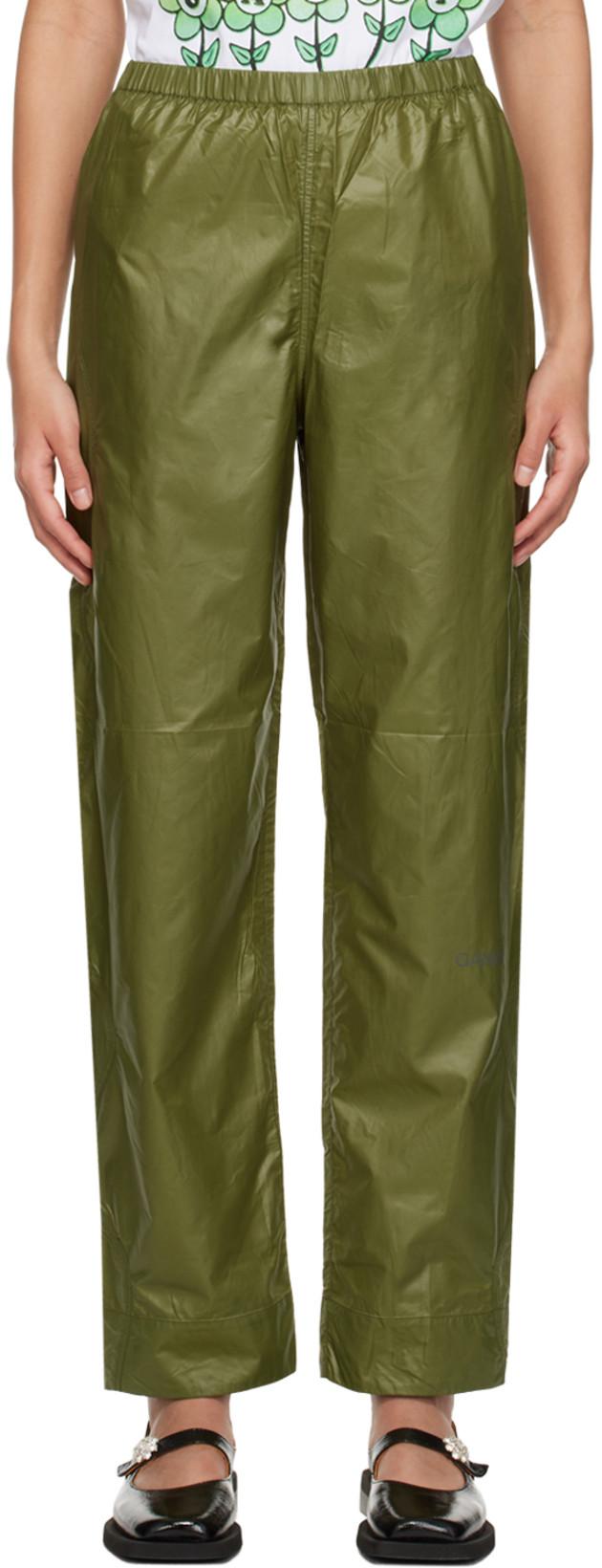 Khaki Elasticized Trousers by GANNI