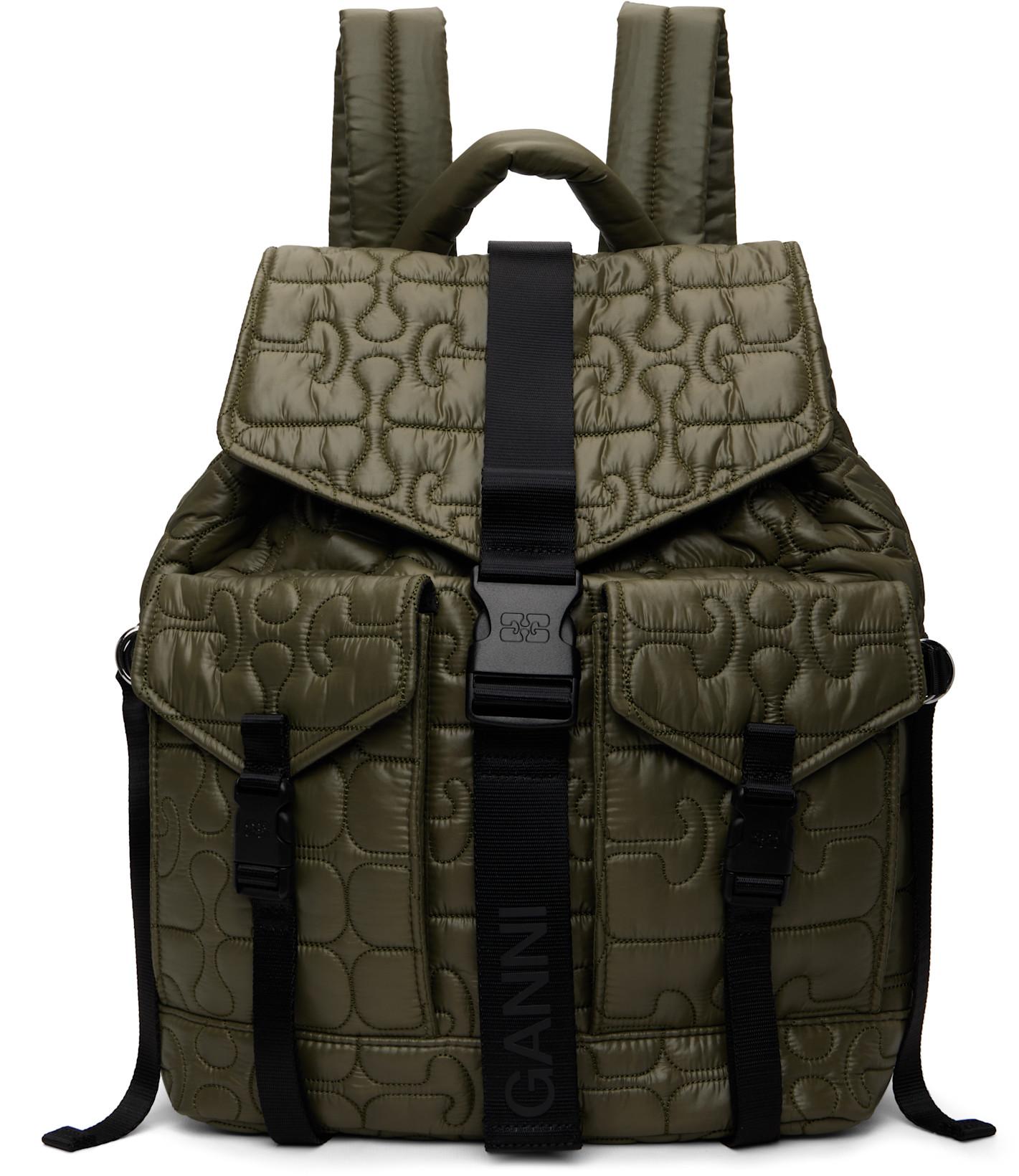 Khaki Quilted Re-Tech Backpack by GANNI
