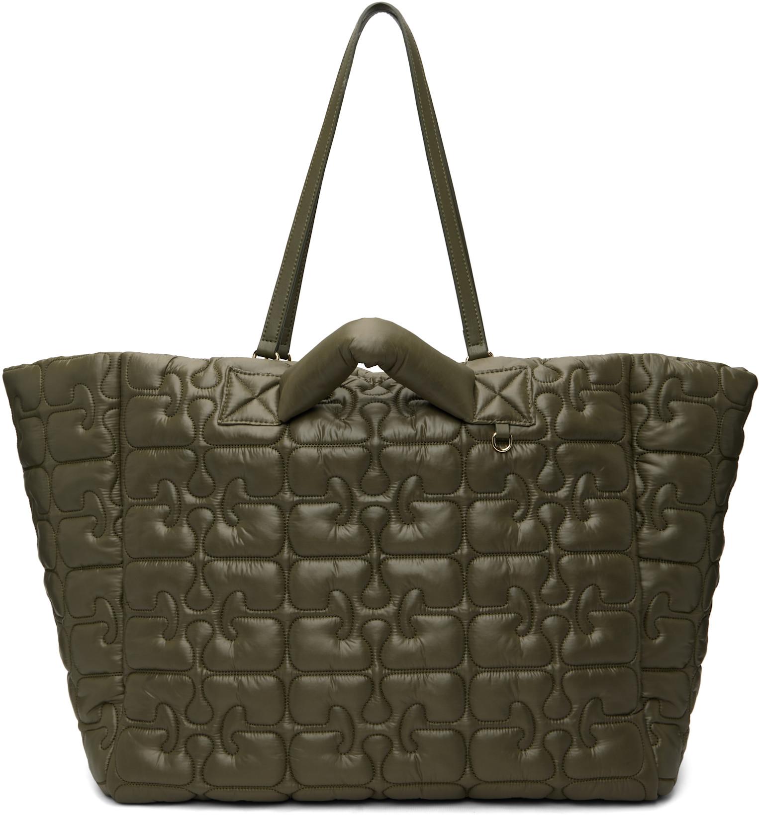 Khaki Quilted Re-Tech XXL Tote by GANNI
