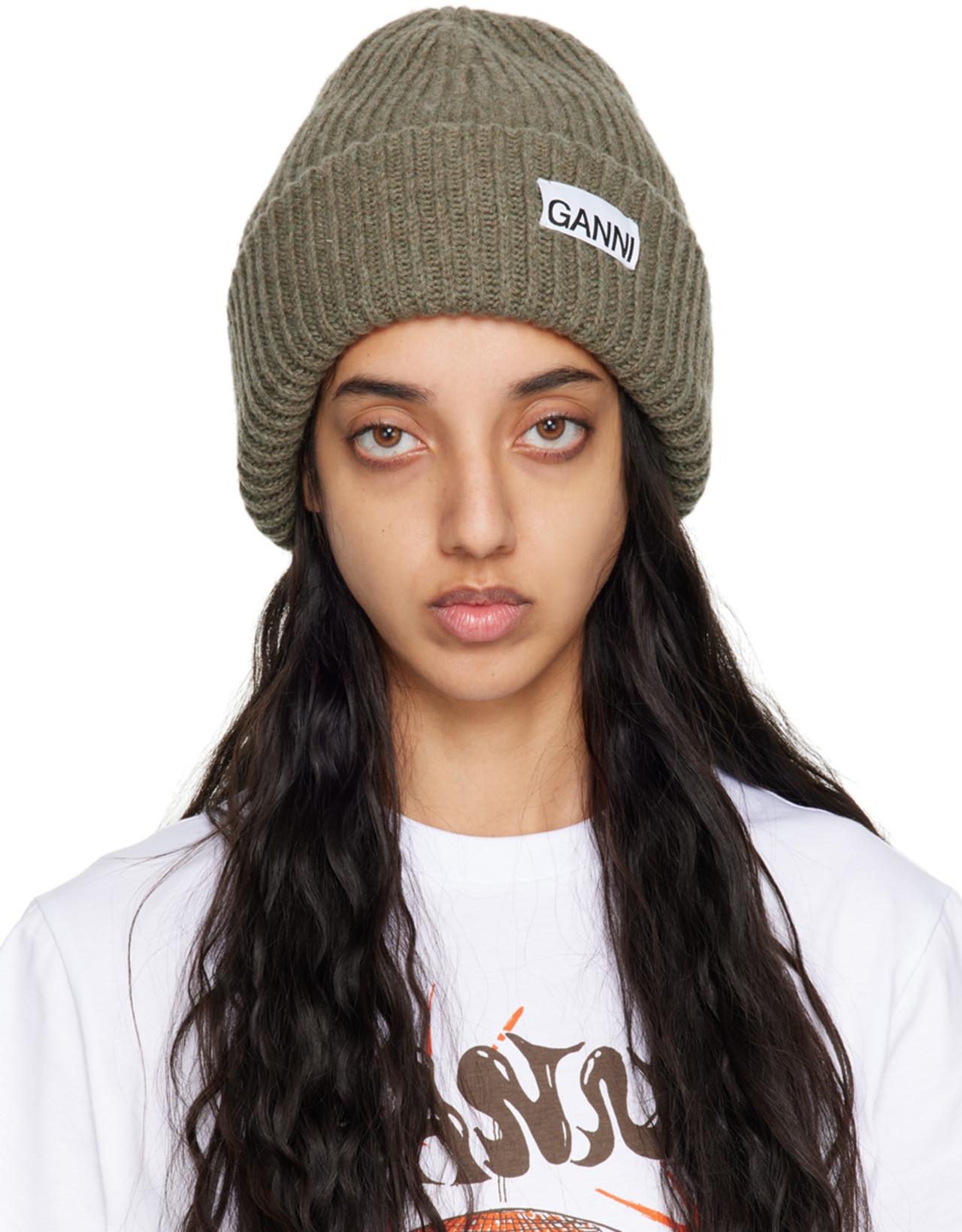 Khaki Rib Beanie by GANNI