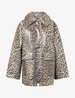 Laminated Leopard-Print Cotton-Blend Jacket by GANNI