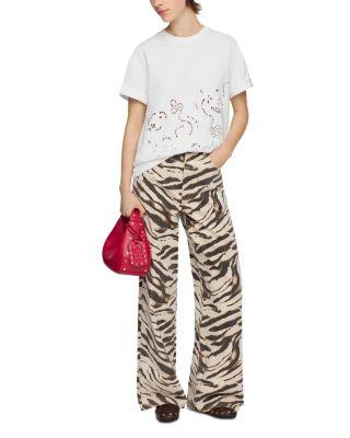 Lari High Rise Wide Leg Zebra Print Denim Jeans in Egret by GANNI