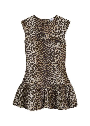 Leopard-print cotton-poplin mini dress by GANNI