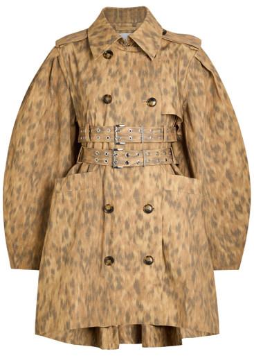 Leopard-print stretch-cotton poplin trench coat by GANNI