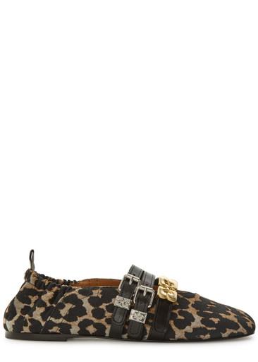 Leopard-print suede ballet flats by GANNI