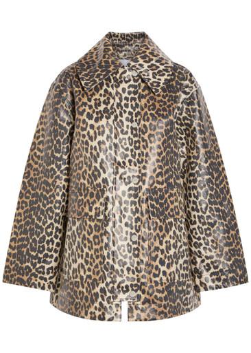 Leopard-print waxed canvas coat by GANNI