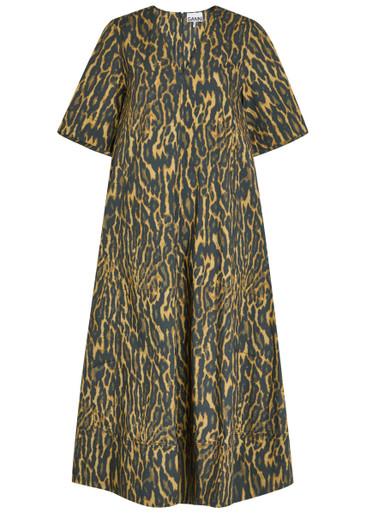 Leopard stretch-cotton midi dress by GANNI