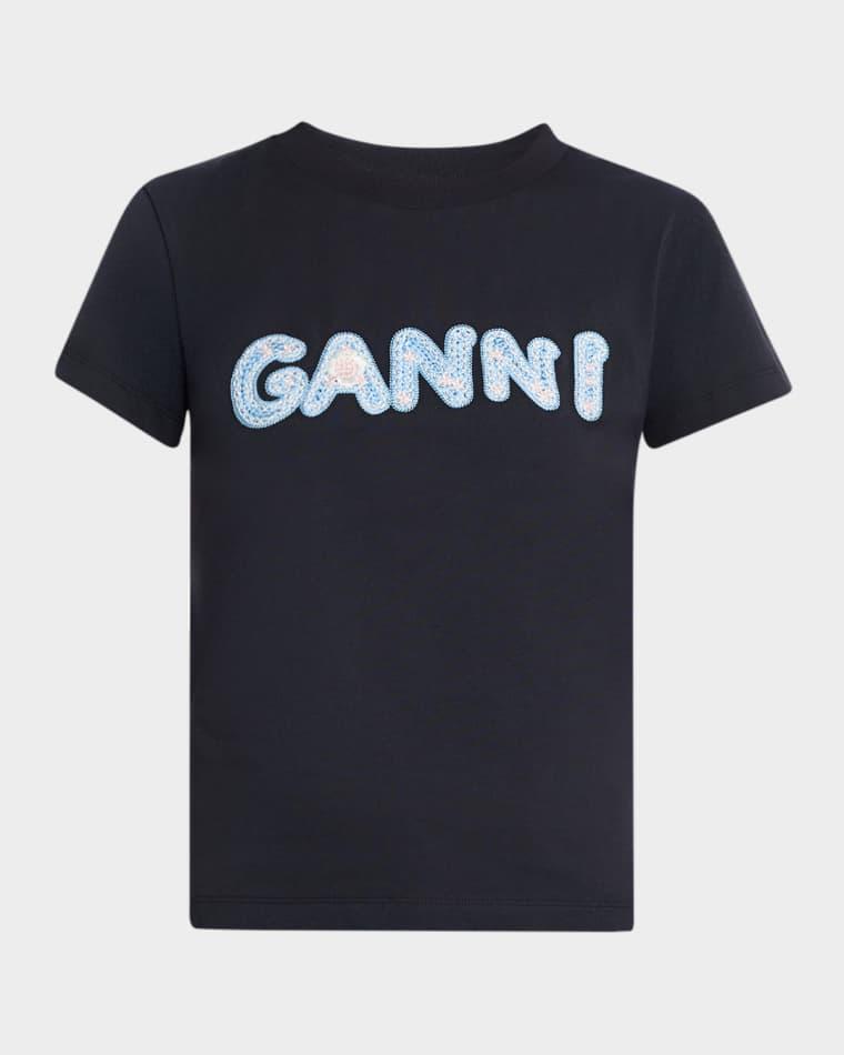 Logo Embroidered Cotton-Jersey Tee by GANNI