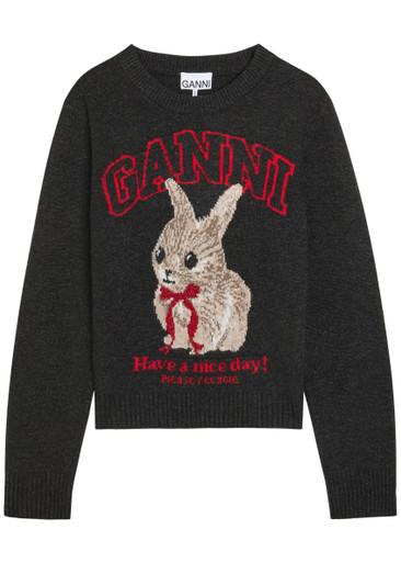Logo-intarsia wool-blend jumper by GANNI