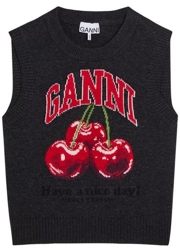 Logo-intarsia wool-blend vest by GANNI