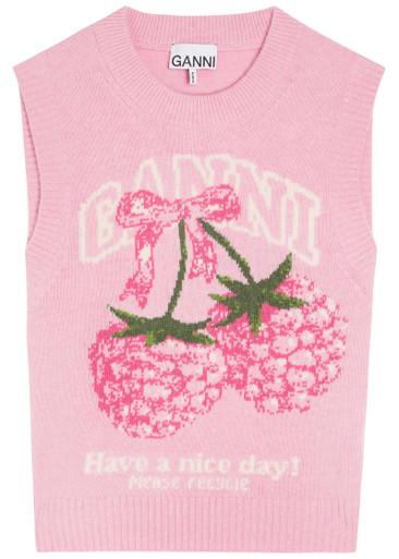 Logo-intarsia wool-blend vest by GANNI