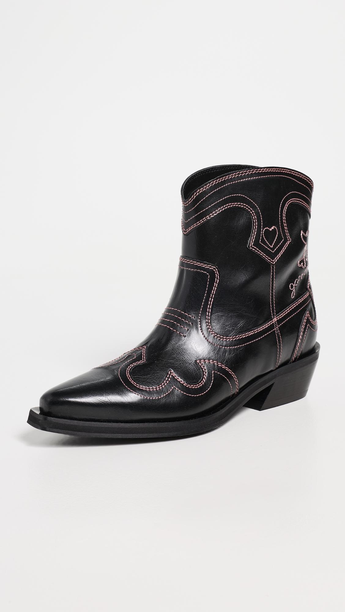 Low Shaft Embroidered Western Boots by GANNI