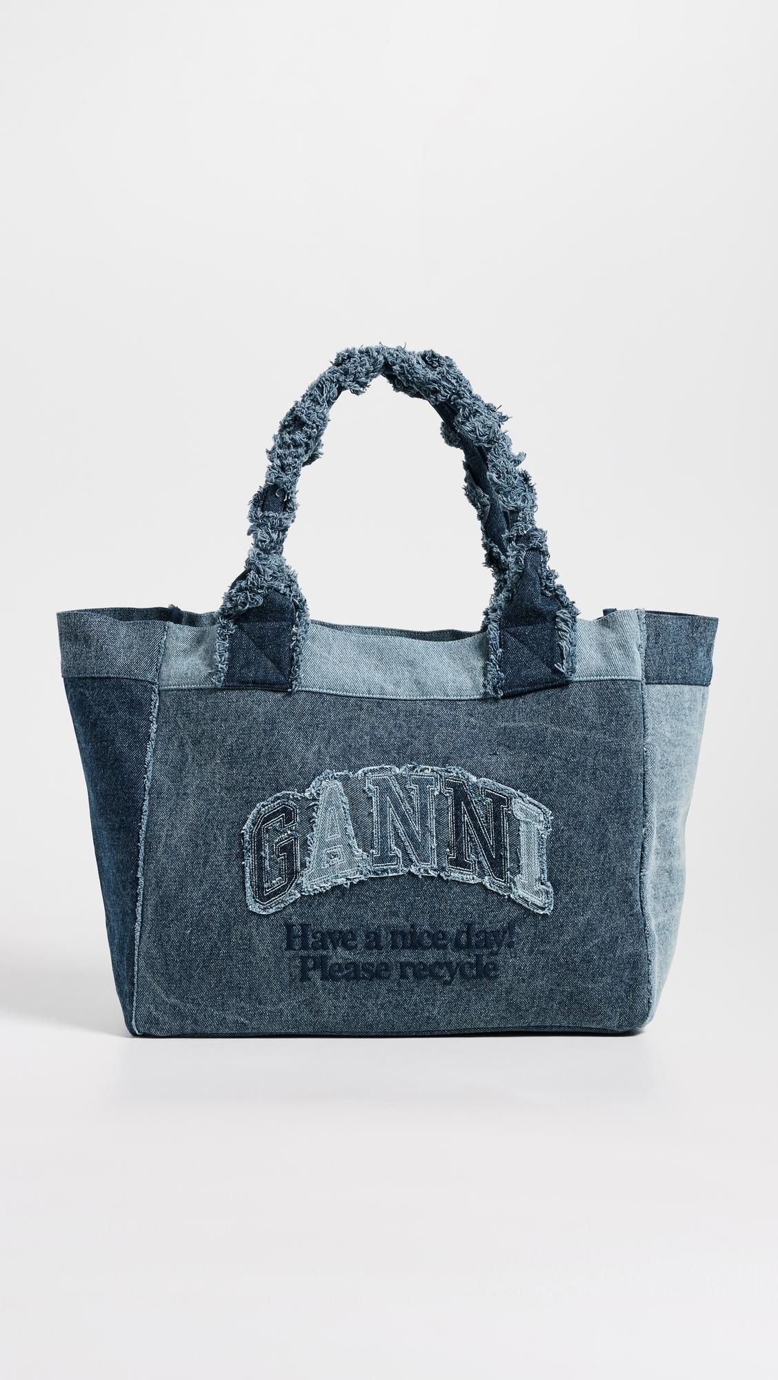 Medium Trapeze Shopper Denim Tote by GANNI
