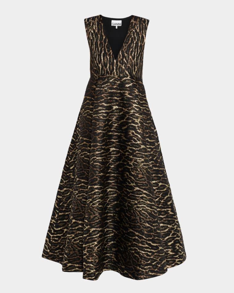 Metallic Cloque Midi Dress by GANNI
