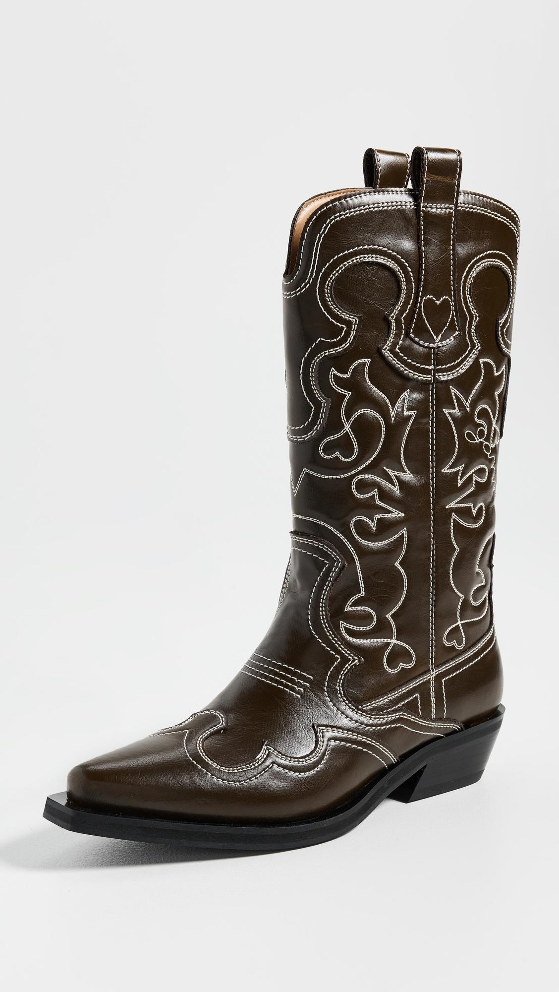 Mid Shaft Embroidered Western Boots by GANNI