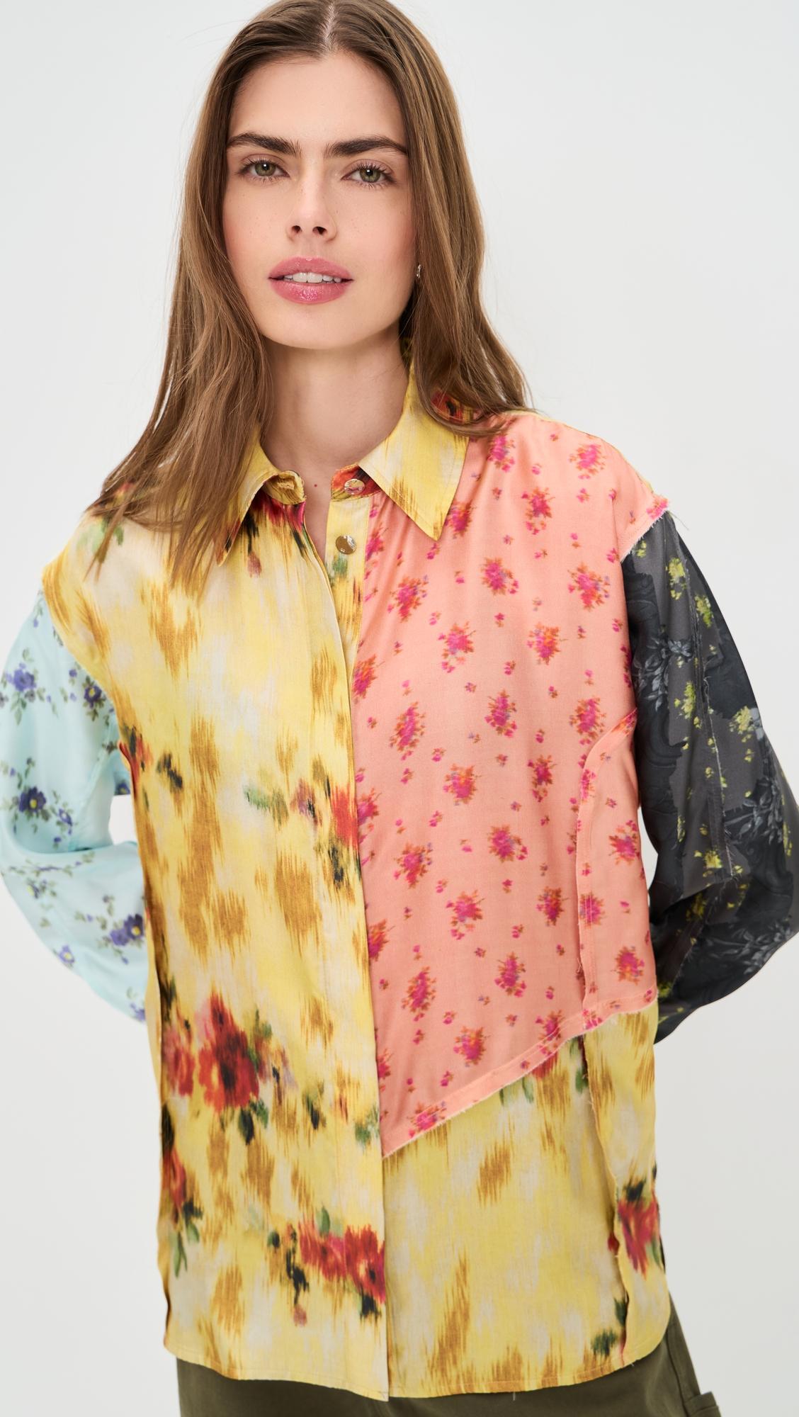 Multi Printed Silk Twill Long Sleeve Shirt by GANNI