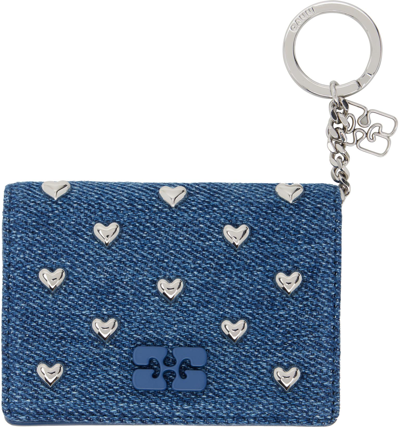 Navy Flap Heart Studs Bou Card Holder by GANNI