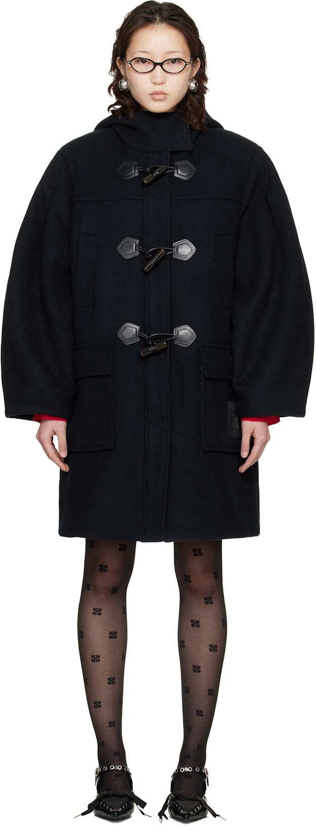 Navy Wool Duffle Coat by GANNI