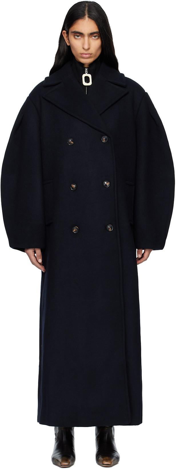 Navy Wool Oversized Long Peacoat by GANNI