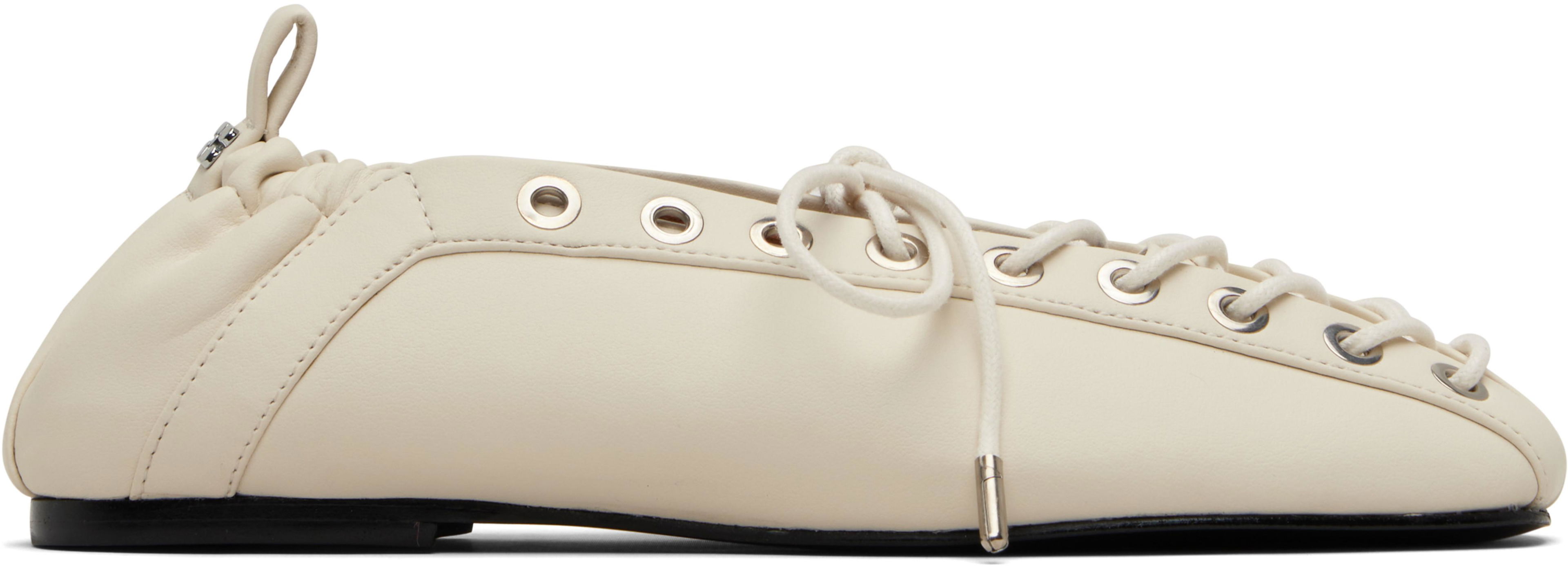 Off-White Lace-Up Ballerina Flats by GANNI