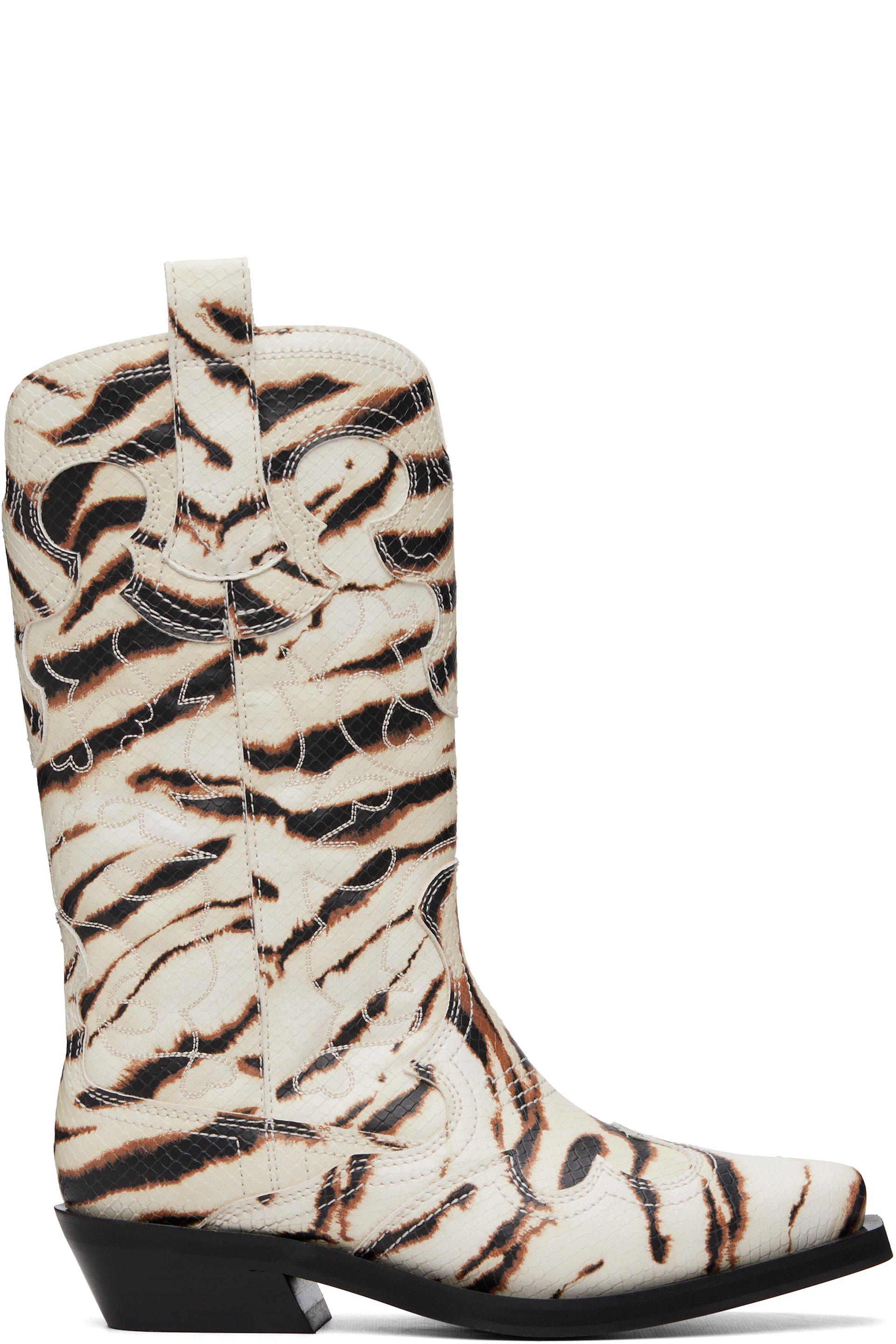 Off-White Mid Shaft Embroidered Western Boots by GANNI