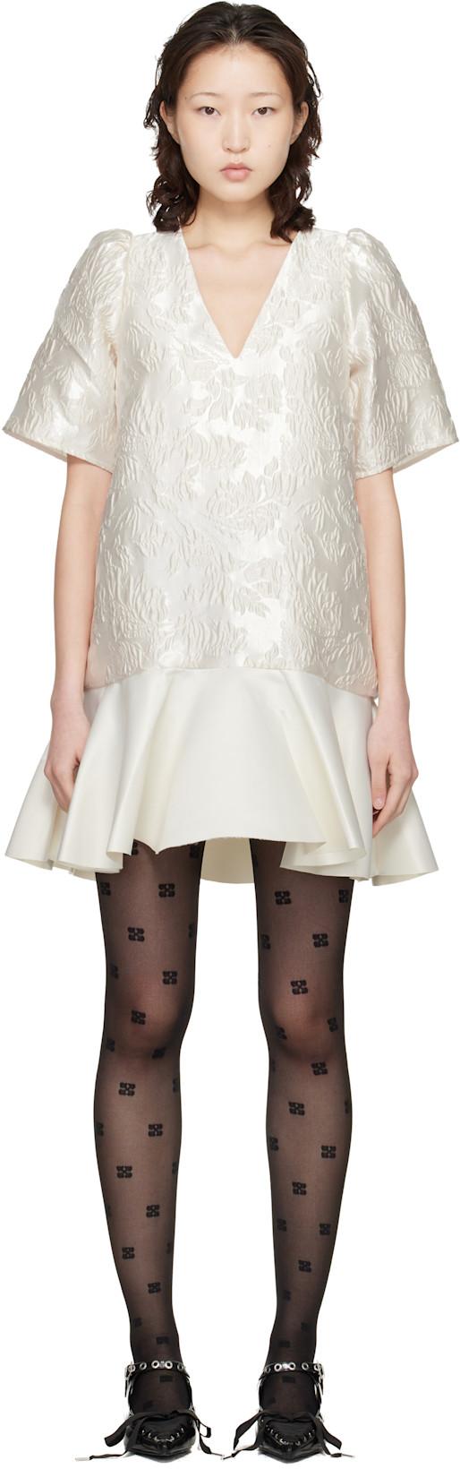 Off-White Satin Cloque Minidress by GANNI