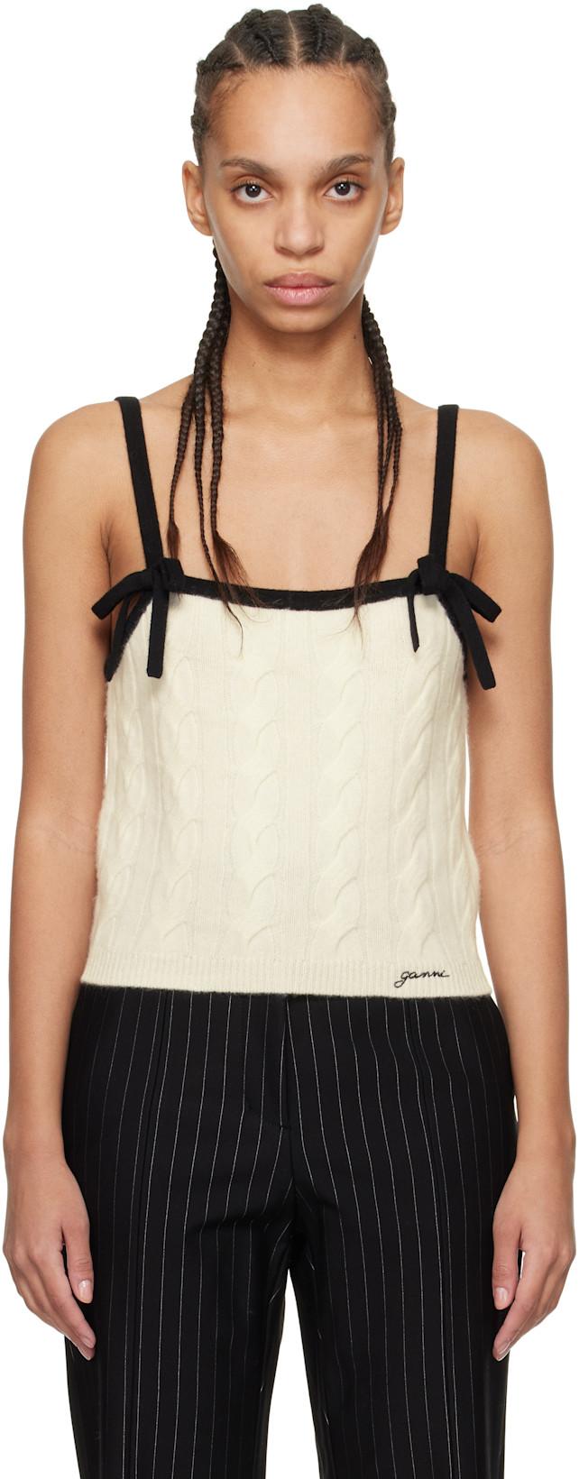 Off-White & Black Cashmere Mix Strap Tank Top by GANNI