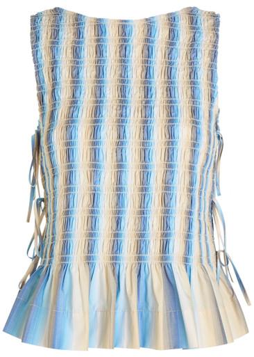 Ombre Stripe smocked cotton-poplin top by GANNI